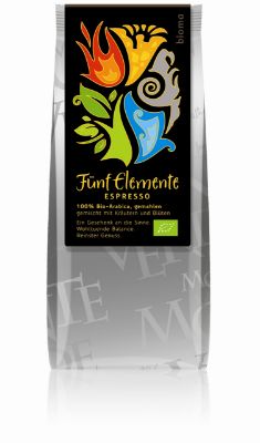 Bild von Fünf Elemente Espresso, 250g gemahlen, 100% Arabica M.H.D. Ende Februar 2023. Spezialpreis.